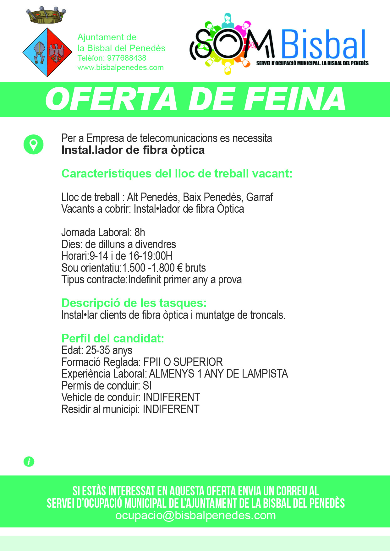 Oferta de feina instal.lador de fibra òptica