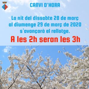 CANVI D'HORA PRIMAVERA 2020