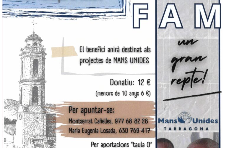 El dissabte 13 d’abril el CMC acollirà el sopar de la fam en benefici de l’ONG Mans Unides