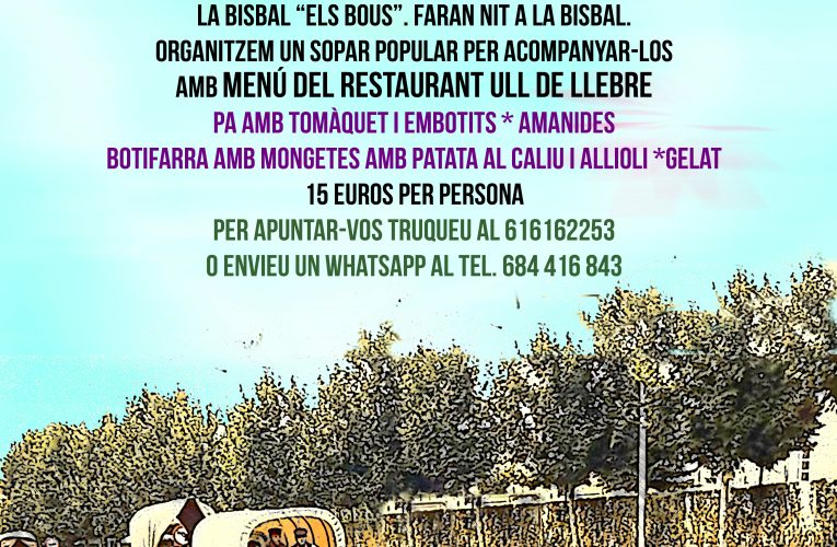 Arribada en carro de la Colla Vella dels Xiquets de Valls i sopar popular