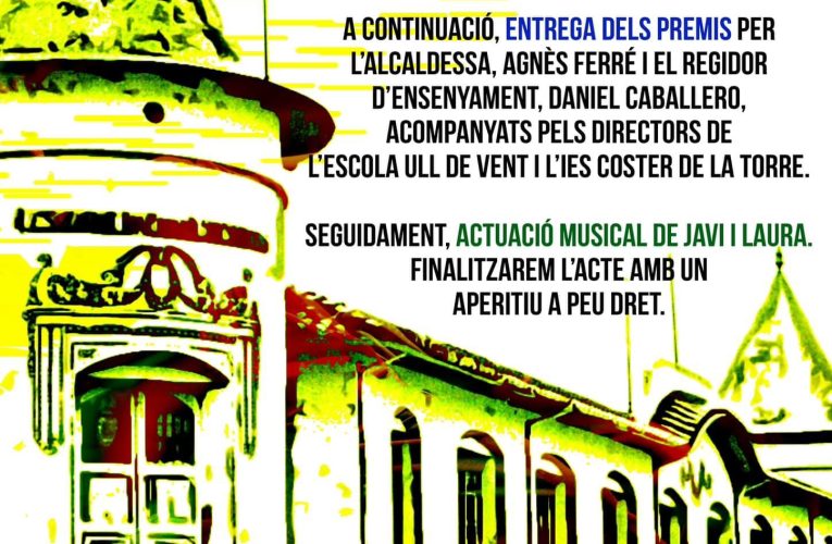 Entrega de premis al mèrit escolar + explicació de les pintures de la façana de l’escola centenària + concert + aperitiu
