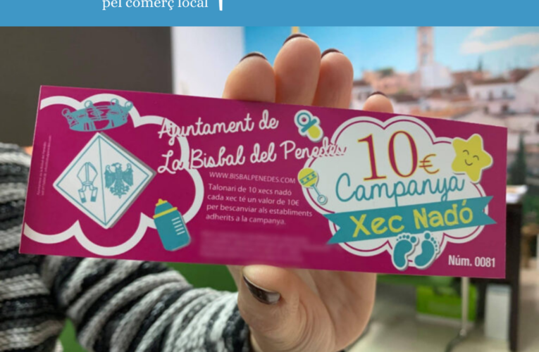 L’Ajuntament de la Bisbal del Penedès ha atorgat 20 subvencions de ‘Xec Nadó’ per un import de 100€ cadascuna als nadons nascuts el 2022 i el 2023