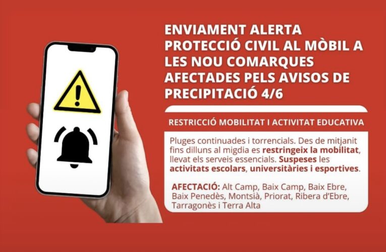 Avís per pluges continuades i torrencials – Suspeses les activitats educatives i esportives