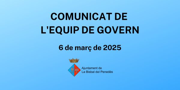 Comunicat de l’equip de govern: el Ple extraordinari previst per al proper divendres 7 de març queda desconvocat