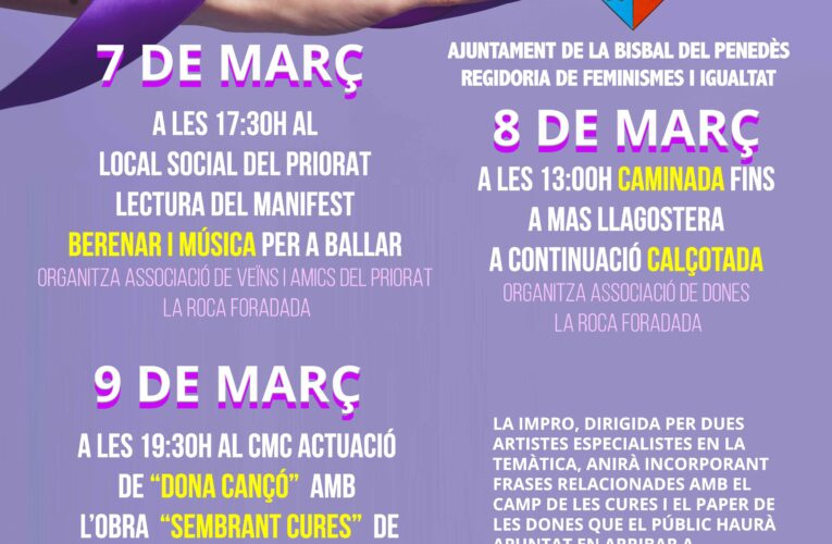 La Bisbal del Penedès commemorarà el Dia Internacional de les Dones amb diferents activitats programades per als dies 7, 8 i 9 de març