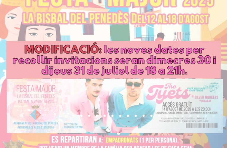 Canvi de data del repartiment d’invitacions per “The Tyets”: dimecres i dijous d’aquesta setmana