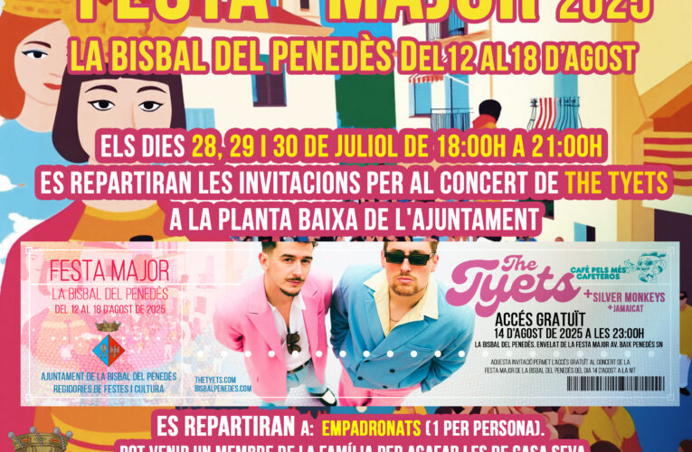 Repartiment d’invitacions per al concert de The Tyets + Silver Monkeys + Jamaicat per a empadronats i no empadronats amb residència a la Bisbal