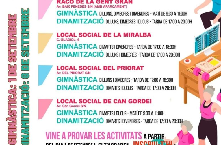 El dilluns 1 de setembre torna la gimnàstica per a la gent gran – El dilluns 8 de setembre tornen les activitats de dinamització