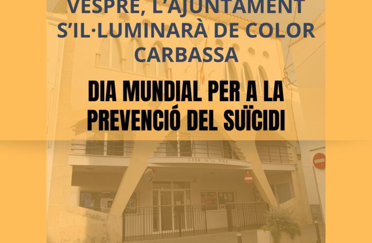 Avui dimecres és el dia mundial de la Prevenció del suïcidi i la façana de l’Ajuntament s’il·luminarà de color carbassa