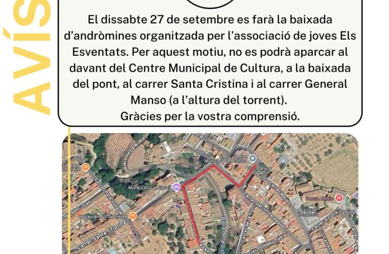 Avís: incidències en l’aparcament i el trànsit amb motiu de la baixada d’andròmines organitzada pels Esventats