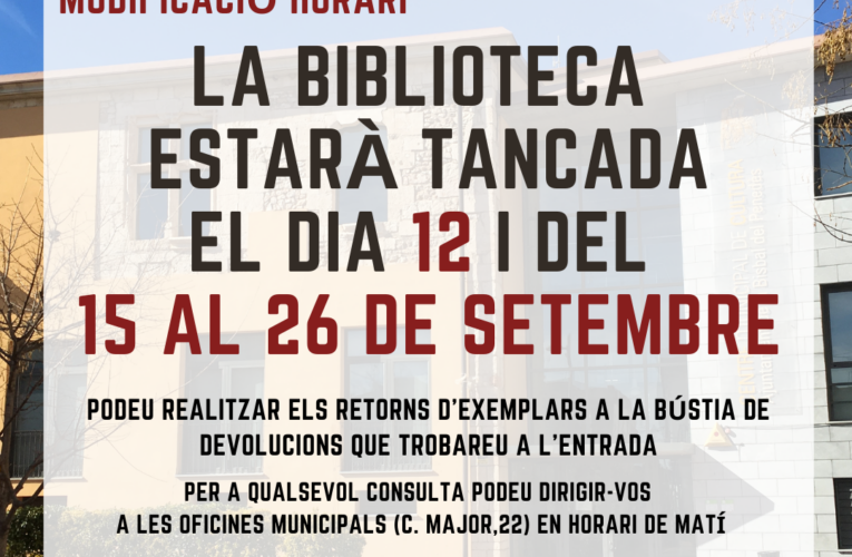La Biblioteca romandrà tancada fins al 26 de setembre