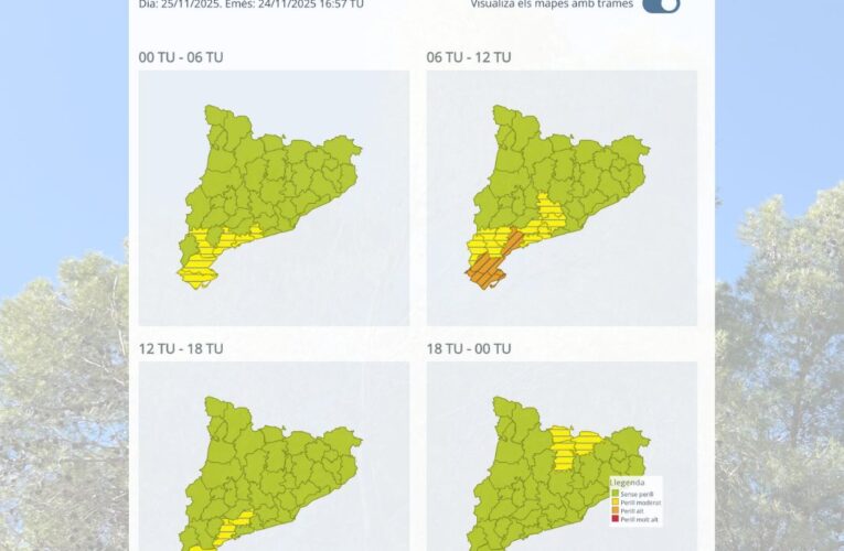 Avís per vent per a la matinada i matí del dimarts 25 de novembre