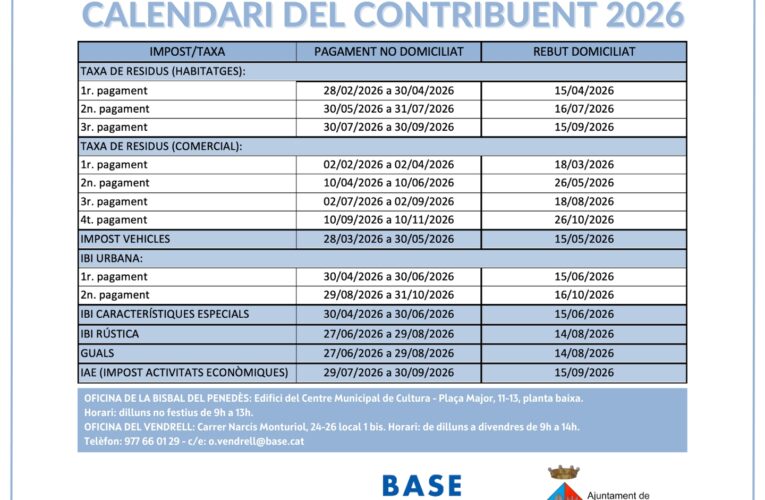 S’ha aprovat el calendari fiscal de l’any 2026