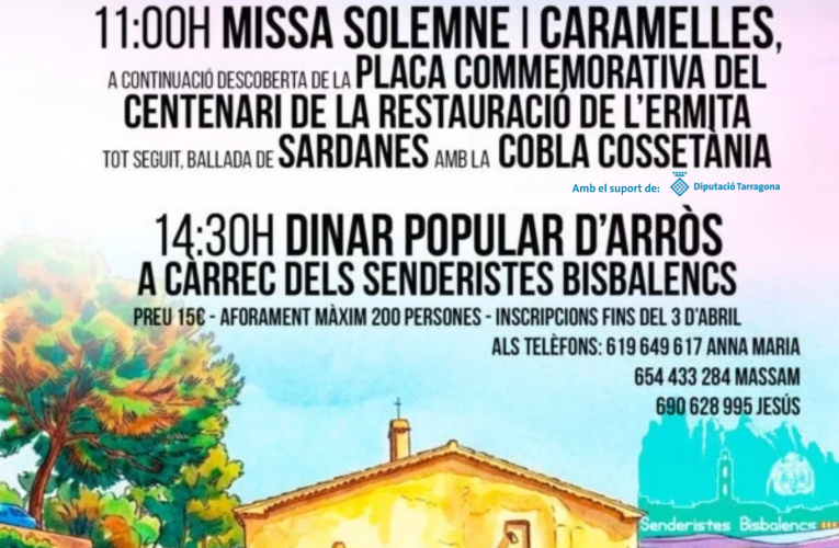 L’Ermita de Santa Cristina viurà l’Aplec de Dilluns de Pasqua en un any de doble commemoració