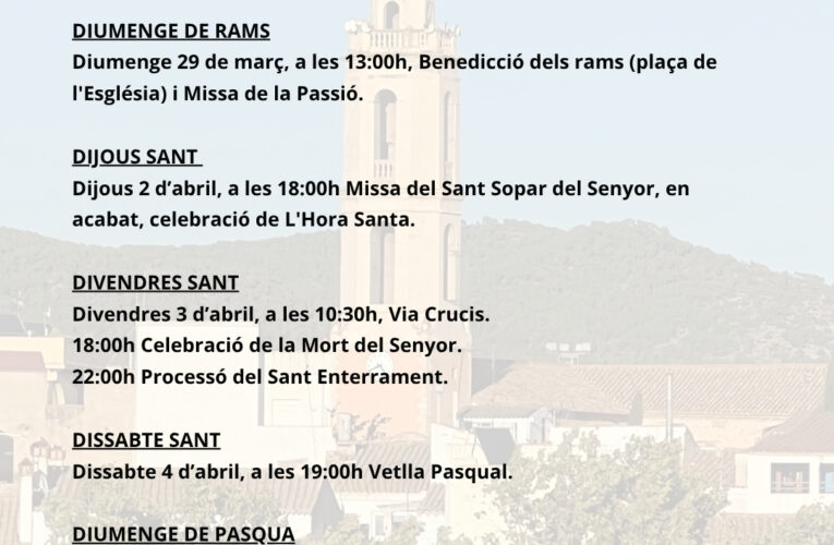 Horaris misses de Setmana Santa