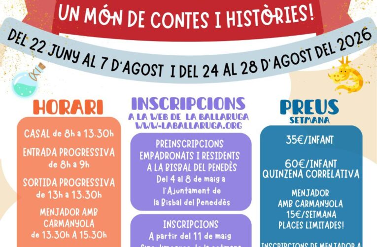 El 4 de maig s’obren les inscripcions del Casal d’Estiu per a les persones empadronades o residents a la Bisbal del Penedès – A partir de l’11 de maig s’obriran les inscripcions per a la resta de famílies