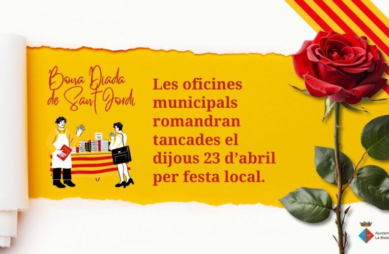 Les oficines municipals romandran tancades el 23 d’abril amb motiu de la diada de Sant Jordi
