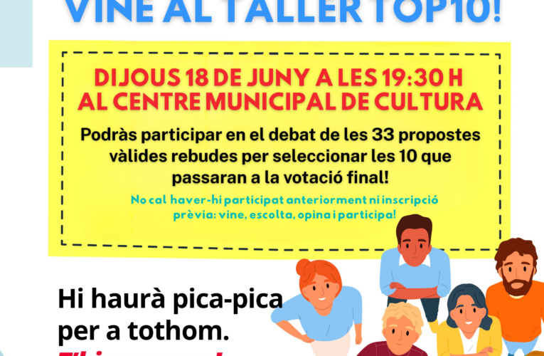 El 18 de juny es durà a terme el Taller TOP10 dels Pressupostos Participatius 2026