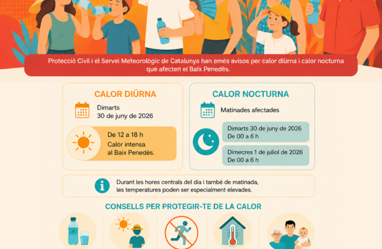 Avisos per calor diürna i nocturna al Baix Penedès els dies 30 de juny i 1 de juliol