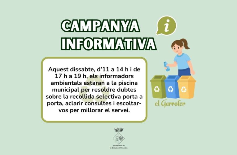 Els informadors ambientals oferiran informació i resoldran consultes sobre el porta a porta a la piscina municipal aquest dissabte 27 de juny