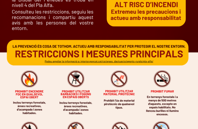 La Bisbal del Penedès continua en Nivell 4 del Pla Alfa i es mantenen les restriccions vigents