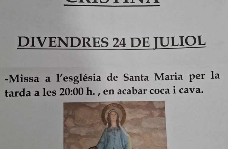 La Parròquia trasllada la celebració de la Festa de Santa Cristina a l’església parroquial de Santa Maria