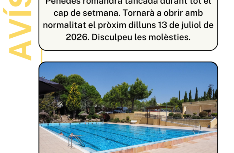 La piscina municipal romandrà tancada durant tot el cap de setmana