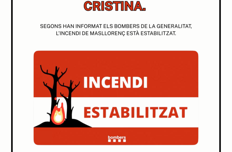 S’aixeca el confinament de la Pineda de Santa Cristina després que l’incendi de Masllorenç hagi quedat estabilitzat