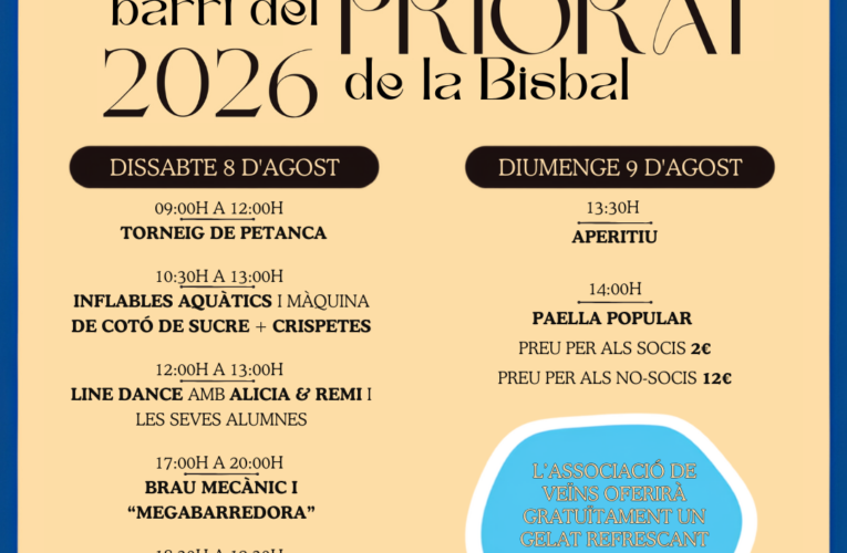 El barri del Priorat celebrarà les seves festes els dies 8 i 9 d’agost