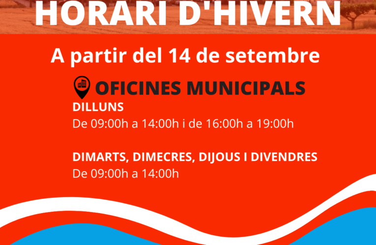 Les oficines municipals recuperen l’horari d’hivern a partir de dilluns 14 de setembre