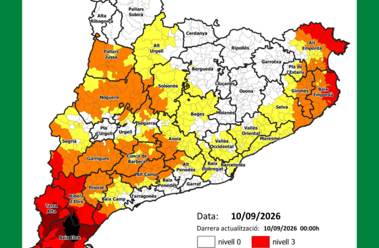 La Bisbal del Penedès es troba en nivell 1 del Pla Alfa, amb perill moderat d’incendi forestal
