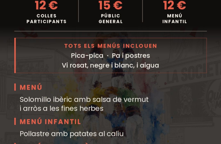 Les persones que no formin part d’una colla participant també es poden inscriure al sopar del 1r Concurs de Castells Quarts Amunt