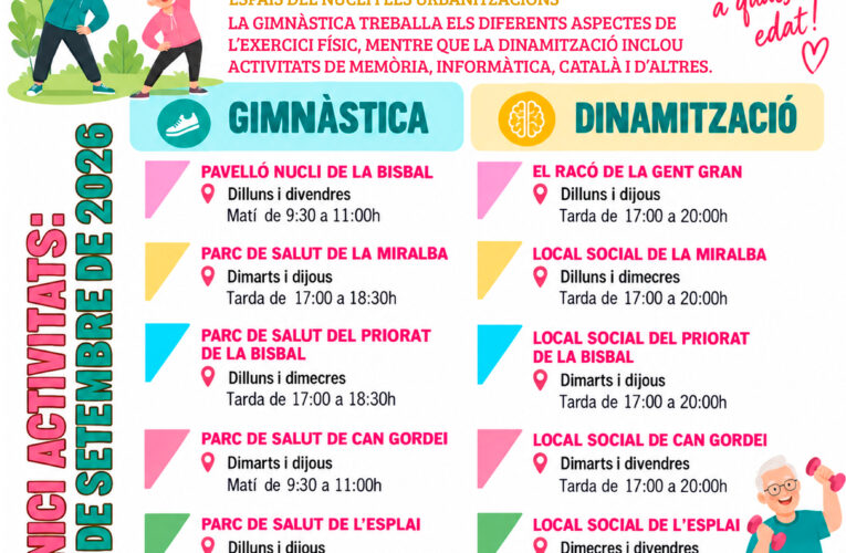 El 21 de setembre comencen les activitats de gimnàstica i dinamització per a la gent gran del municipi