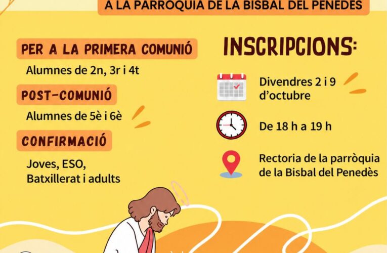 La Parròquia de la Bisbal del Penedès obre les inscripcions per a la catequesi els dies 2 i 9 d’octubre